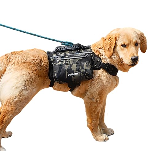 GooCare x Jumahe Großer Hunderucksack Geschirr, 2-in-1-Design, wasserdichtes Muster, mit Reflexstreifen und Seitentaschen (Camo) von GooCare
