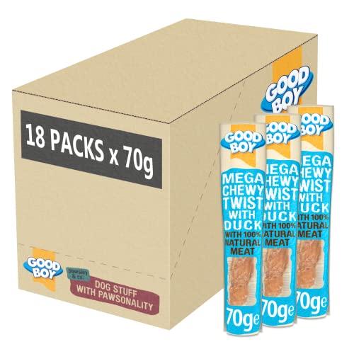 Good Boy - Mega Chewy Twist mit Ente – Hundeleckerlis – Hergestellt aus 100% natürlichem Entenbrustfleisch – 70 g – fettarme Hundeleckerlis – 18 Stück von Good Boy