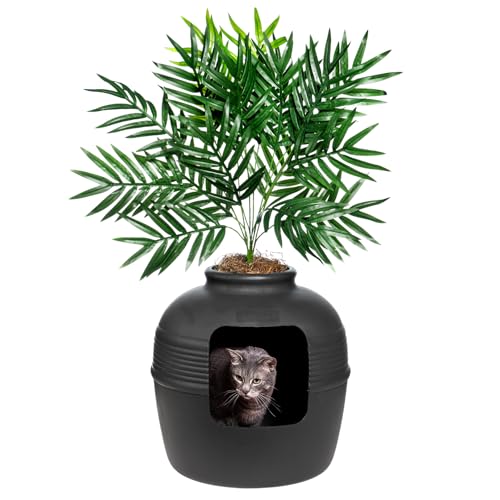 Good Pet Stuff, The Original versteckte Katzentoilette, künstliche Pflanzen und geschlossener Katzentoilette, belüftet und Geruchsfilter, leicht zu reinigen, schwarzes Wildleder von Good Pet Stuff