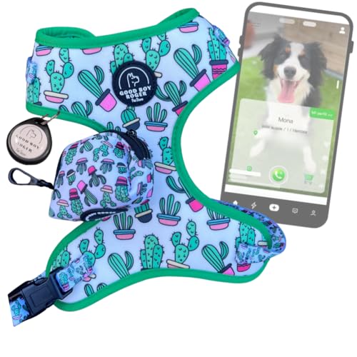 GoodBoyRoger Haben Sie jemals Ihr Haustier verloren? Lokalisierbares Geschirr für Hund und Katze, für kleine, mittelgroße und große Hunde, ohne GPS und ohne Abonnement, Weste gegen Ziehen (M, Kakteen) von GoodBoyRoger