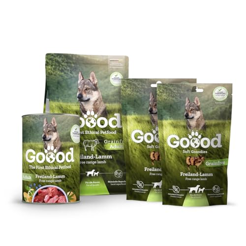 Goood Adult Freilandlamm Probierpaket – 300g Trockenfutter, 400g Nassfutter, 2X 100g Snacks - Hundefutter mit hochwertigen Proteinen, getreidefrei - für alle Rassen und Größen von Goood