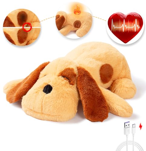 Goopow Heartbeat Welpenspielzeug für Hunde, lebensechte Mutter mit verbesserter simulierender Atmung/Körpertemperatur, Hundespielzeug, Angstlinderung und Beruhigungshilfe, wiederaufladbar über USB von Goopow