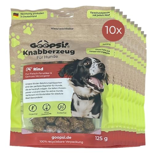 Goopsi Hunde Leckerli Rind 125g 10er Pack, Hundeleckerli getreidefrei & ohne Zucker, Hundefutter leckerlis Hund, Hundtraining Snack, Snacks auch für Große Hunde - aus Deutschland von Goopsi