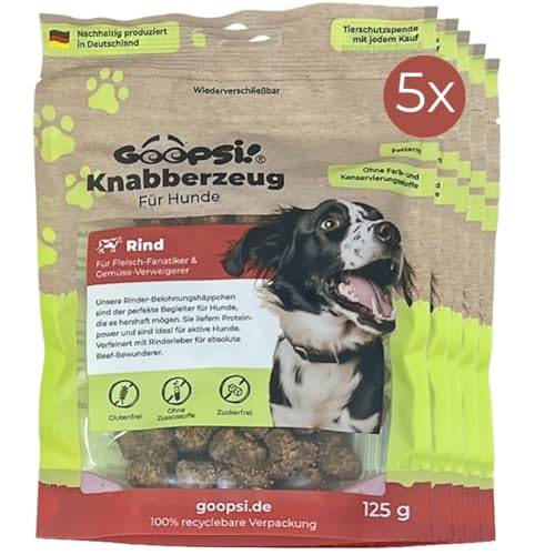 Goopsi Hunde Leckerli Rind 125g 5er Pack, Hundeleckerli getreidefrei & ohne Zucker, Hundefutter leckerlis Hund, Hundtraining Snack, Snacks auch für Große Hunde - aus Deutschland von Goopsi