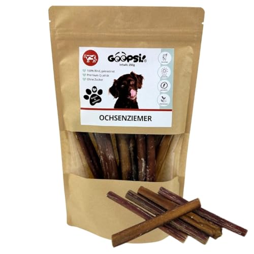 GOOPSI Ochsenziemer für Hunde, getrocknet, 250g, ca. 9-11 Ziemer, 15 cm lang - Hunde Kauartikel für Zahnpflege und Beschäftigung - Premiumqualität mit Tierschutzspende GOOPSI Ochsenziemer für Hunde, getrocknet, 250g, ca. 9-11 Ziemer, 15 cm lang - Hunde Kauartikel für Zahnpflege und Beschäftigung - Premiumqualität mit Tierschutzspende von Goopsi