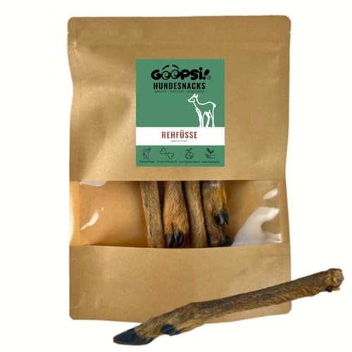 GOOPSI Rehbein mit Fell für Hund aus Deutschland – 4 Stück (1er Pack), Harter Kauartikel, Rehknochen, Kauartikel Wild von Goopsi
