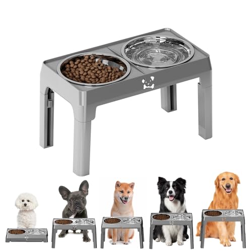 Goowafur Hundefutter- Und Wassernapf Set | Hundefutter Behälter mit Ständer - Erhöhte Futterstation Fünf Höhen Verstellbar Für Kleine Mittlere Große Hunde Und Katzen Goowafur Hundefutter- Und Wassernapf Set | Hundefutter Behälter mit Ständer - Erhöhte Futterstation Fünf Höhen Verstellbar Für Kleine Mittlere Große Hunde Und Katzen von Goowafur