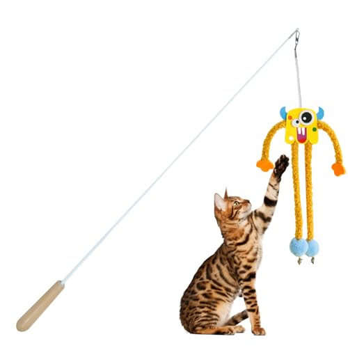 Goowafur Katzen-Zauberstab-Spielzeug, Interaktives Katzen-Zauberstab-Spielzeug,Katzen-Angelstock-Spielzeug, lustiges Katzen-Spielspielzeug | Hautfreundlicher interaktiver Katzenspielzeugstab von Goowafur