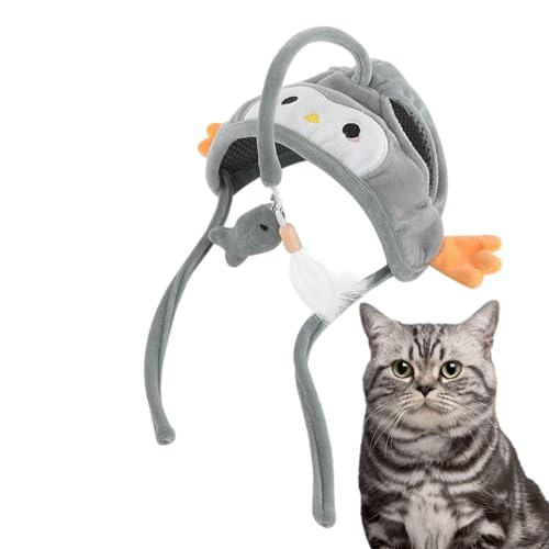 Goowafur Katzenkopf-Spielzeug mit Hüten,Am Kopf montiertes Katzenstangenspielzeug zur Selbstbedienung | Lustiges Katzenspielzeug, niedliche Katzenspielzeug-Angelstange für Katzenübungen, schützende von Goowafur