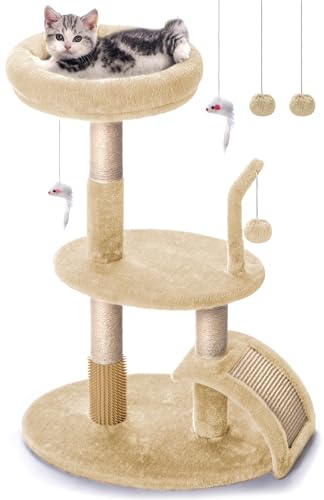 Goozii Großer Kratzbaum mit Kratzbaum, moderner Kätzchenturm für Indoor-Katzen, 81,3 cm hoch, Teppich, Sisal, Katzenkratzständer mit großer Bettstange, Kratzrampe, Ballspielzeug für Kitty (Beige) von Goozii
