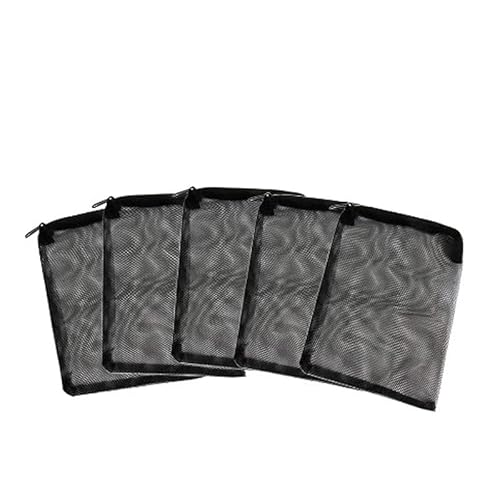 Gorwagely Aquarium-Filter-Medientaschen, grobe/feinmaschige Netzbeutel, mit Kunststoff-Reißverschluss für Aktivkohle (20 x 30 cm, Schwarz, 5 Stück) von Gorwagely