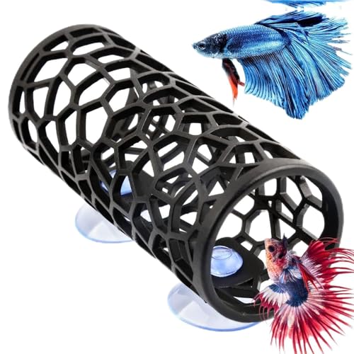Goshyda Betta-Fischtunnel, Hohler Fischbetttunnel mit Sicherem Kleinen Loch, Fischversteck-Ruherohr mit Saugnapf für Aquarium-Aquarien, Leicht Zerlegbar (Black) von Goshyda