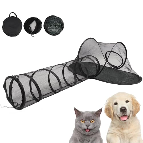 Katzenzelt Im Freien, Großräumiges Haustiergehege-Zelt mit Tunnel für Kleine Mittelgroße Hunde und Katzen, Zusammenklappbares, Tragbares, Atmungsaktives Netzzelt mit Tragetasche, von Goshyda