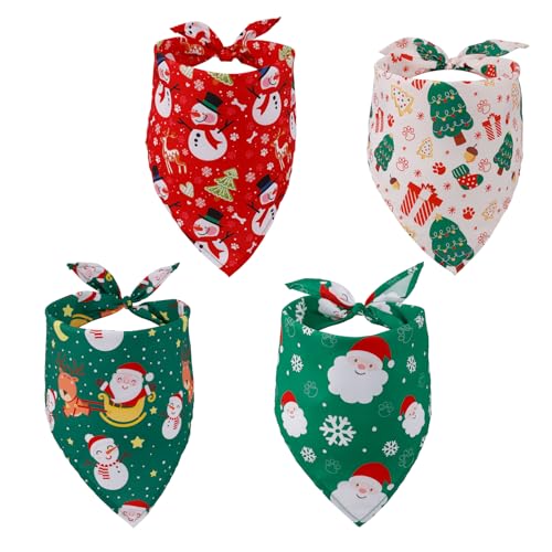 4 Stück Weihnachtshalstücher für Hunde, Süß Weihnachtsmann Schneeflocken-Aufdruck Dreieckstuch Atmungsaktiv Weihnachtskostüm, für Kleine Mittelgroße und Große Hunde Katzen (Stil 1) von Gosknor