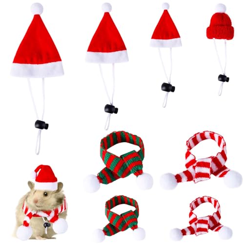 8-Teiliges Weihnachtsmütze Katze, Mini-Weihnachtsmannmützen Weihnachtsmützen in Meerschweinchenform Weihnachtsmützen und Schal für Weihnachtsfeierzubehör von Gosknor