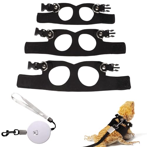 Gosknor Bartagamengeschirr und Leine, 3 Größen Superleder Bartagamengeschirr mit Einziehbarer Bartagamenleine aus Kunststoff Bartagamenoutfits für Reptilienspaziergänge im Freien (Schwarz) von Gosknor