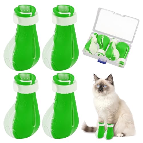 Gosknor 4 x Katzenfüße, verstellbar, kratzfest, Anti-Biss-Silikon, Katzenfüße, Krallenabdeckungen zum Nageltrimmen, Baden, Überprüfen, multifunktionale Haustierpflegeprodukte (grün-weiß) von Gosknor