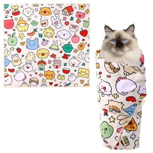 Gosknor Katzenpflegetuch, 55x55cm Selbsthaftend Weich Katzenpflegewickel Verstellbar Wickeltuch für Haustiere zur Verhinderung von Flucht Kratzen Beißen von Gosknor