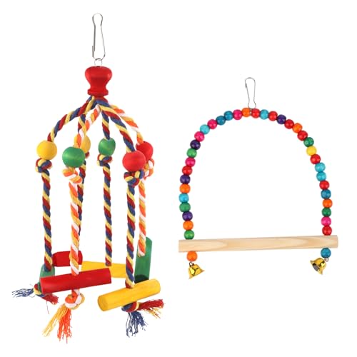 Gosknor Vogelspielzeug, Aufhängen Papageienspielzeug-Schaukel Bunt aus Natürlichem Holz Geeignet für Kleine und Mittelgroße Vögel Sittiche Unzertrennliche Nymphensittiche und Wellensittiche von Gosknor