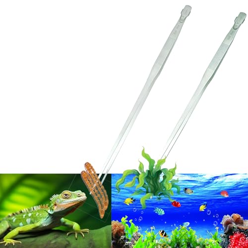 Gostur Aquarium-Pinzette mit Aufhänger, extra lange Futterzange, Edelstahl, groß, für Aquarien, Terrarien, Aquascaping, Reptilienschlange, gebogen, gerade, 2 Stück von Gostur
