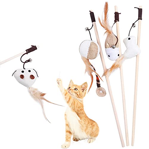 Gotetiso Katzenspielzeug Stab 4 Stück Katzen Angel Katzenspielzeug Feder Interaktives Katzenspielzeug Set Einziehbare Künstliche Federstab Katze Spielzeug Katzenangel Ersatz mit Glocken Katzenspielzeu Gotetiso Katzenspielzeug Stab 4 Stück Katzen Angel Katzenspielzeug Feder Interaktives Katzenspielzeug Set Einziehbare Künstliche Federstab Katze Spielzeug Katzenangel Ersatz mit Glocken Katzenspielzeu von Gotetiso