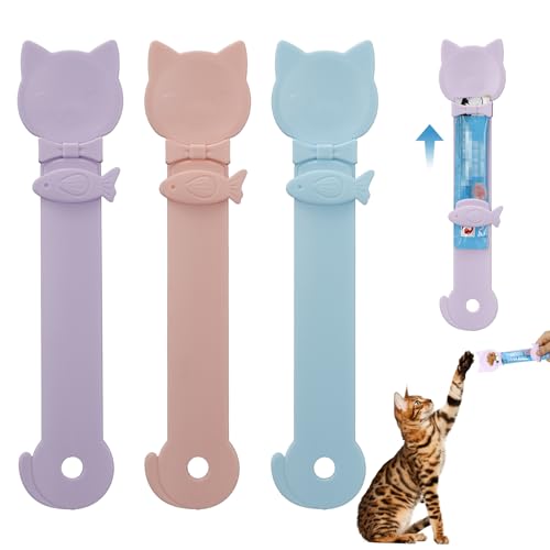 3 Pack Cat Strip Feeder Spoon, Happy Spoon, Cat Treat Feeding Spoon with Sliding Extruder, Eco-Friendly Food Spoon for Wet Food & Lickable Liquid Snack von Goufaju