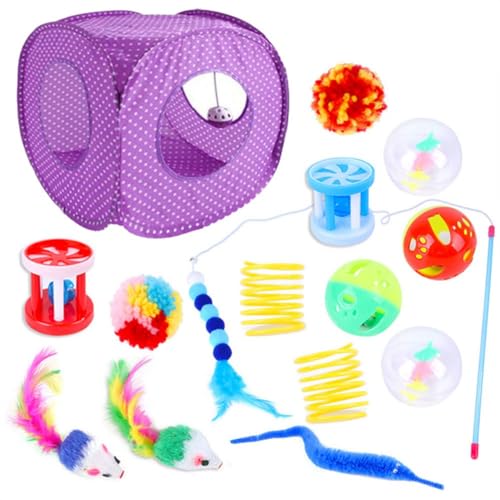 Goufride 15 PCS Katzenspielzeug-Set Interaktives Katzenspielzeug Aus Polyester, Kunststoff und Metall für Hauskatzen mit Zusammenklappbarem Katzenzelt-Tunnel und Interaktivem Katzenfederspielzeug. von Goufride