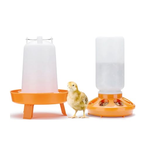 Goufride Küken-Futterstation und Tränke-Set mit Füllung Von Oben, Küken-Futterstation und Tränke mit 3 Höhenverstellbaren Beinen für Küken, Orange von Goufride