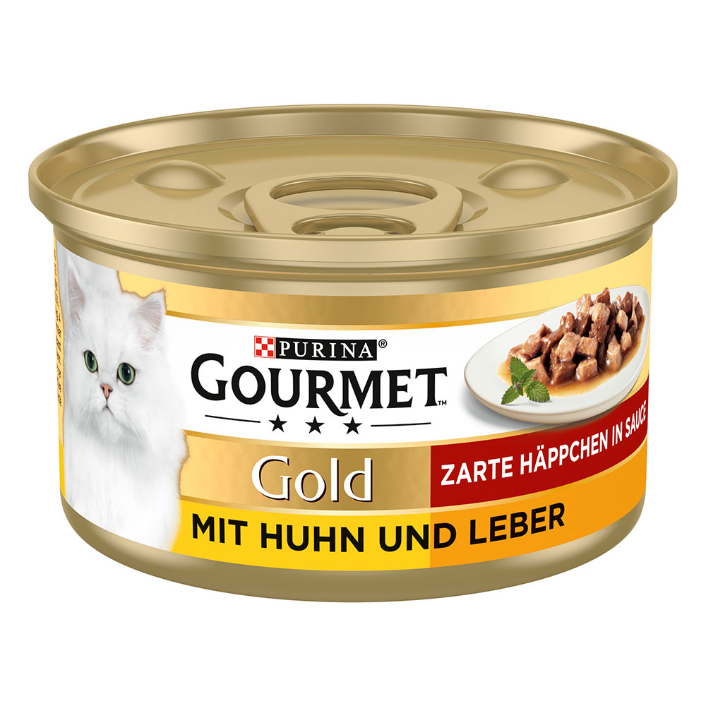 3 + 1 gratis! 4 x Gourmet Gold - Zarte Häppchen: Huhn & Leber (4 x 12 x 85 g) von Gourmet