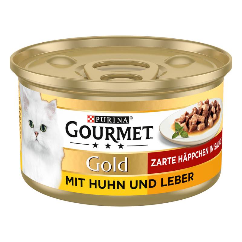 3 + 1 gratis! 4 x Gourmet Gold - Zarte Häppchen: Huhn & Leber (4 x 12 x 85 g) von Gourmet