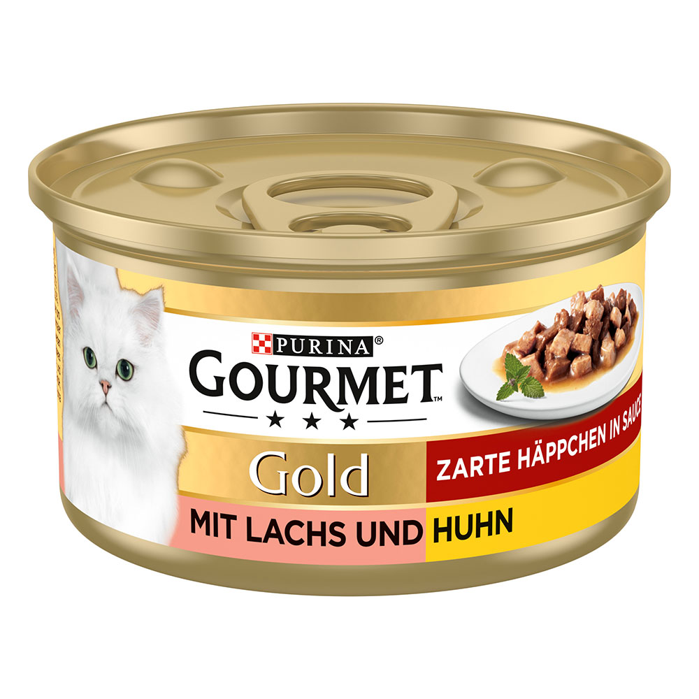 3 + 1 gratis! 4 x Gourmet Gold - Zarte Häppchen:  Lachs & Huhn (4 x 12 x 85 g) von Gourmet