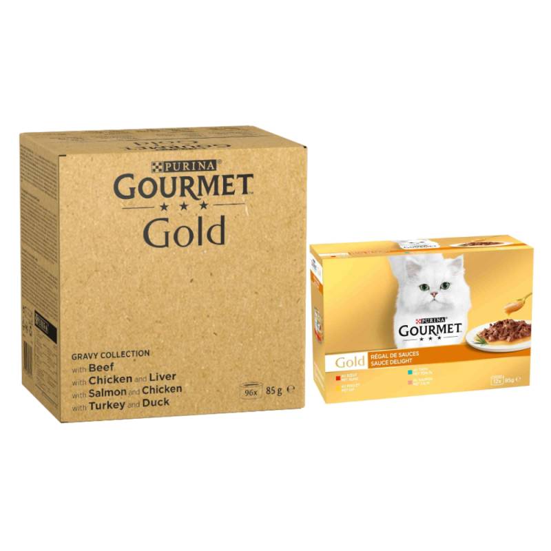 96 x 85 g Jumbopack Gourmet + 24 x 85 g passendes Nassfutter gratis! - 96 x 85 g Gold Zarte Häppchen: Rind, Huhn & Leber, Lachs & Huhn, Truthahn & Ente + 24 x 85 g Gold Saftig-Feine Streifen: Huhn Varianten 96 x 85 g Jumbopack Gourmet + 24 x 85 g passendes Nassfutter gratis! - 96 x 85 g Gold Zarte Häppchen: Rind, Huhn & Leber, Lachs & Huhn, Truthahn & Ente + 24 x 85 g Gold Saftig-Feine Streifen: Huhn Varianten von Gourmet