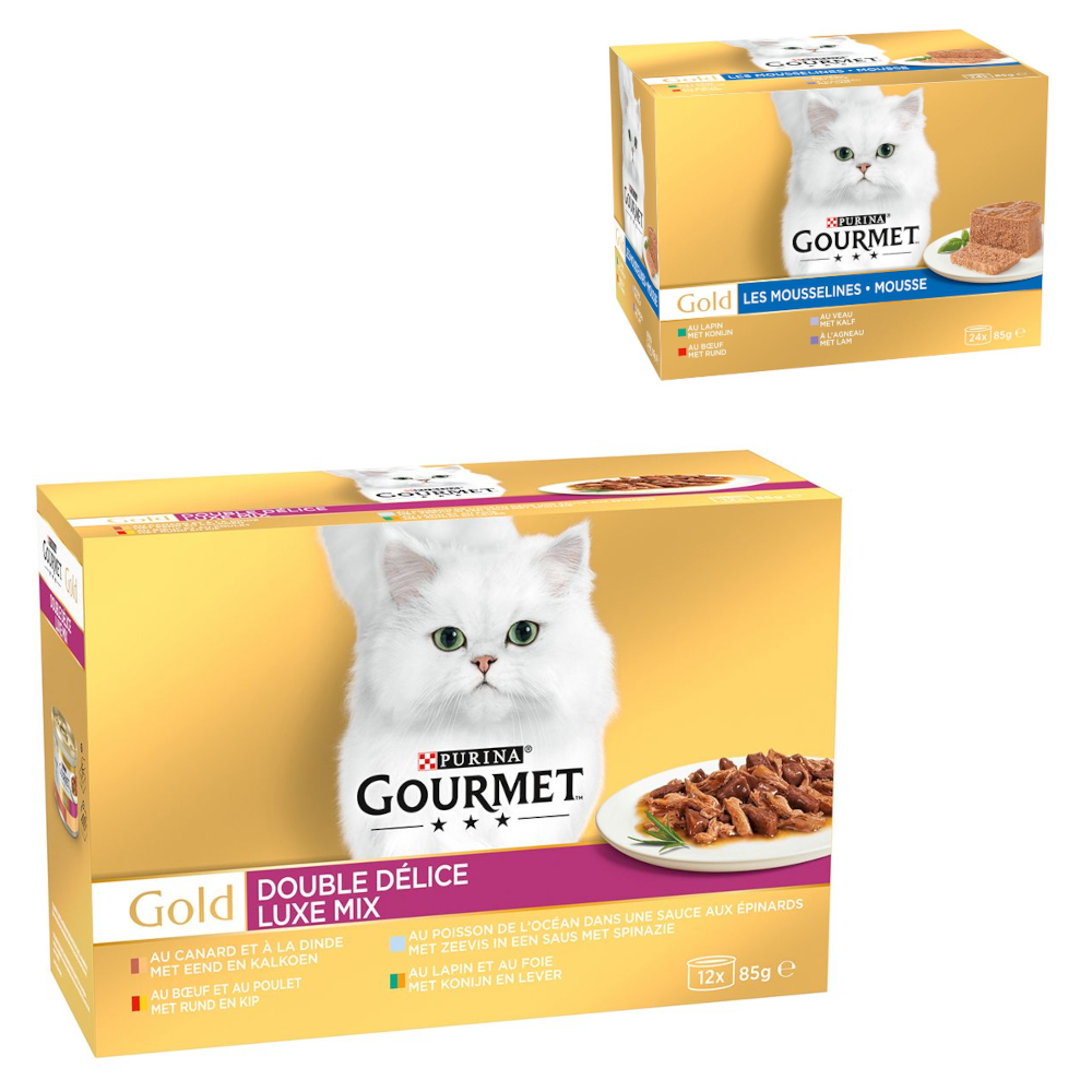 96 x 85 g Jumbopack Gourmet Gold + 24 x 85 g Feine Pastete Mix gratis! - Duo Delice Luxus-Mix von Gourmet