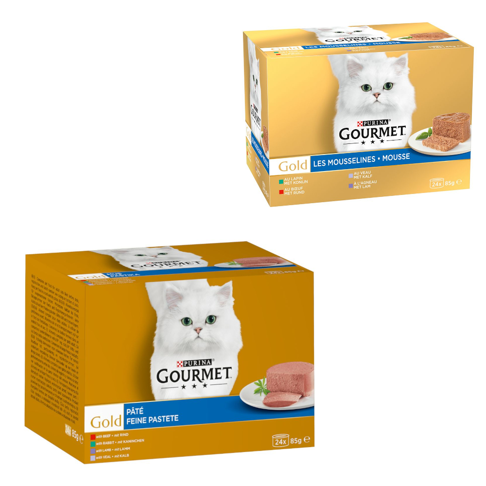 96 x 85 g Jumbopack Gourmet Gold + 24 x 85 g Mousse-Mix gratis! - Feine Pastete: Rind, Kaninchen, Lamm, Kalbfleisch 96 x 85 g Jumbopack Gourmet Gold + 24 x 85 g Mousse-Mix gratis! - Feine Pastete: Rind, Kaninchen, Lamm, Kalbfleisch von Gourmet