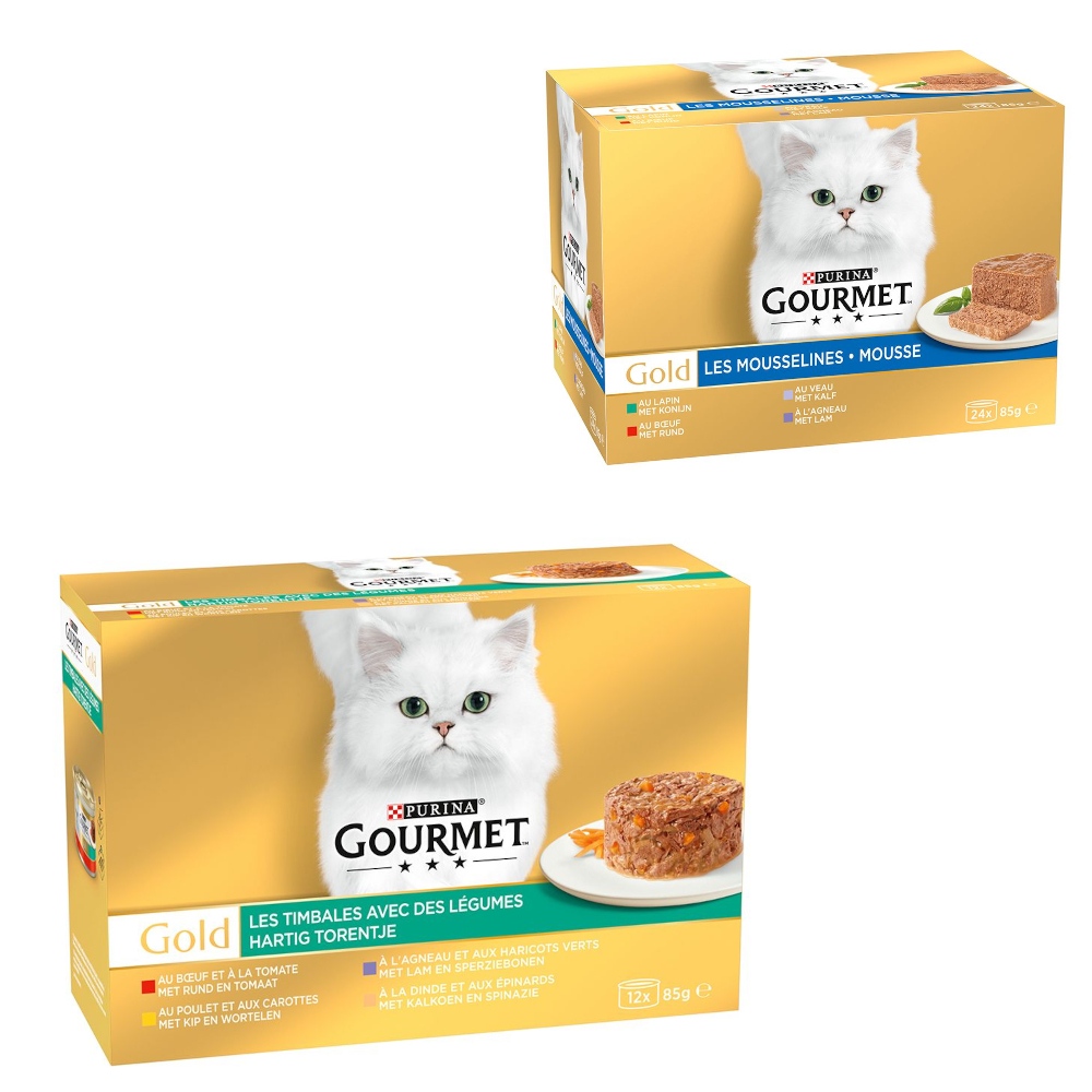 96 x 85 g Jumbopack Gourmet Gold + 24 x 85 g Mousse-Mix gratis! - Raffiniertes Ragout: Rind, Huhn, Lamm, Truthahn mit Gemüse 96 x 85 g Jumbopack Gourmet Gold + 24 x 85 g Mousse-Mix gratis! - Raffiniertes Ragout: Rind, Huhn, Lamm, Truthahn mit Gemüse von Gourmet