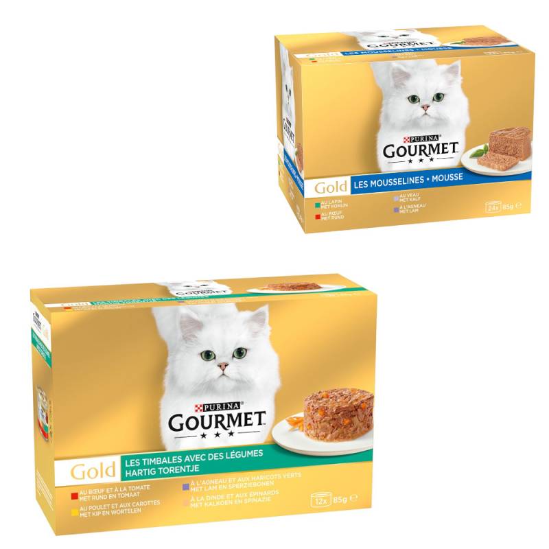 96 x 85 g Jumbopack Gourmet Gold + 24 x 85 g Mousse-Mix gratis! - Raffiniertes Ragout: Rind, Huhn, Lamm, Truthahn mit Gemüse 96 x 85 g Jumbopack Gourmet Gold + 24 x 85 g Mousse-Mix gratis! - Raffiniertes Ragout: Rind, Huhn, Lamm, Truthahn mit Gemüse von Gourmet