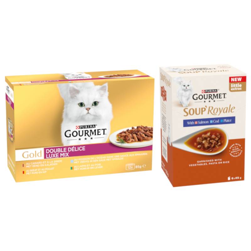 96 x 85 g Jumbopack Gourmet Gold + 48 x 45 g Soup Royale Fischauswahl gratis! - Duo Delice: Luxus-Mix 96 x 85 g Jumbopack Gourmet Gold + 48 x 45 g Soup Royale Fischauswahl gratis! - Duo Delice: Luxus-Mix von Gourmet