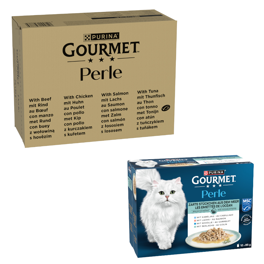 96 x 85 g Jumbopack Gourmet Perle + 12 x 85 g Gemischte Auswahl gratis! - Rind, Huhn, Lachs, Thunfisch in Sauce 96 x 85 g Jumbopack Gourmet Perle + 12 x 85 g Gemischte Auswahl gratis! - Rind, Huhn, Lachs, Thunfisch in Sauce von Gourmet