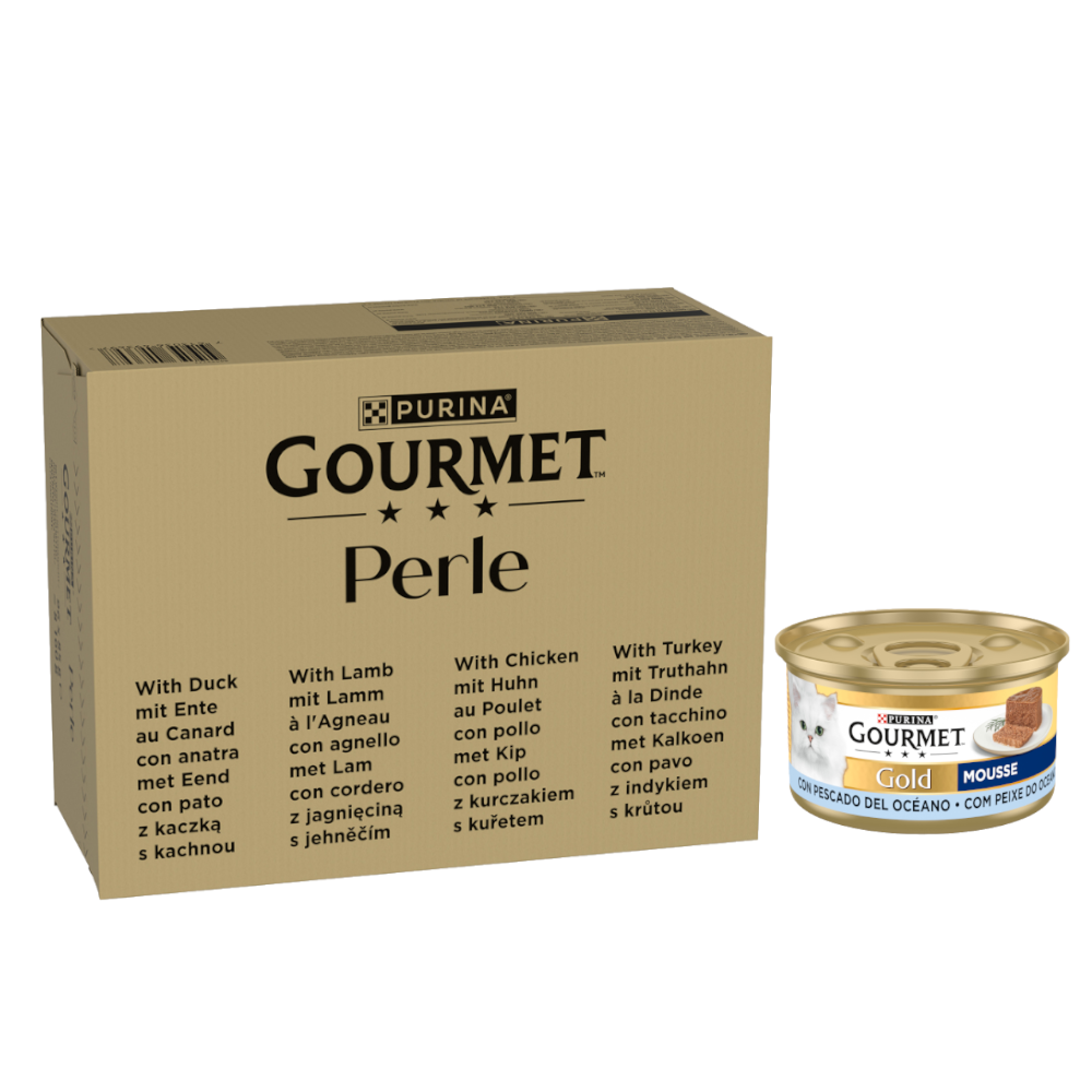 96 x 85 g Jumbopack Gourmet Perle + 24 x 85 g Gold Mousse Meeresfische gratis! - Ente, Lamm, Huhn, Truthahn in Sauce 96 x 85 g Jumbopack Gourmet Perle + 24 x 85 g Gold Mousse Meeresfische gratis! - Ente, Lamm, Huhn, Truthahn in Sauce von Gourmet