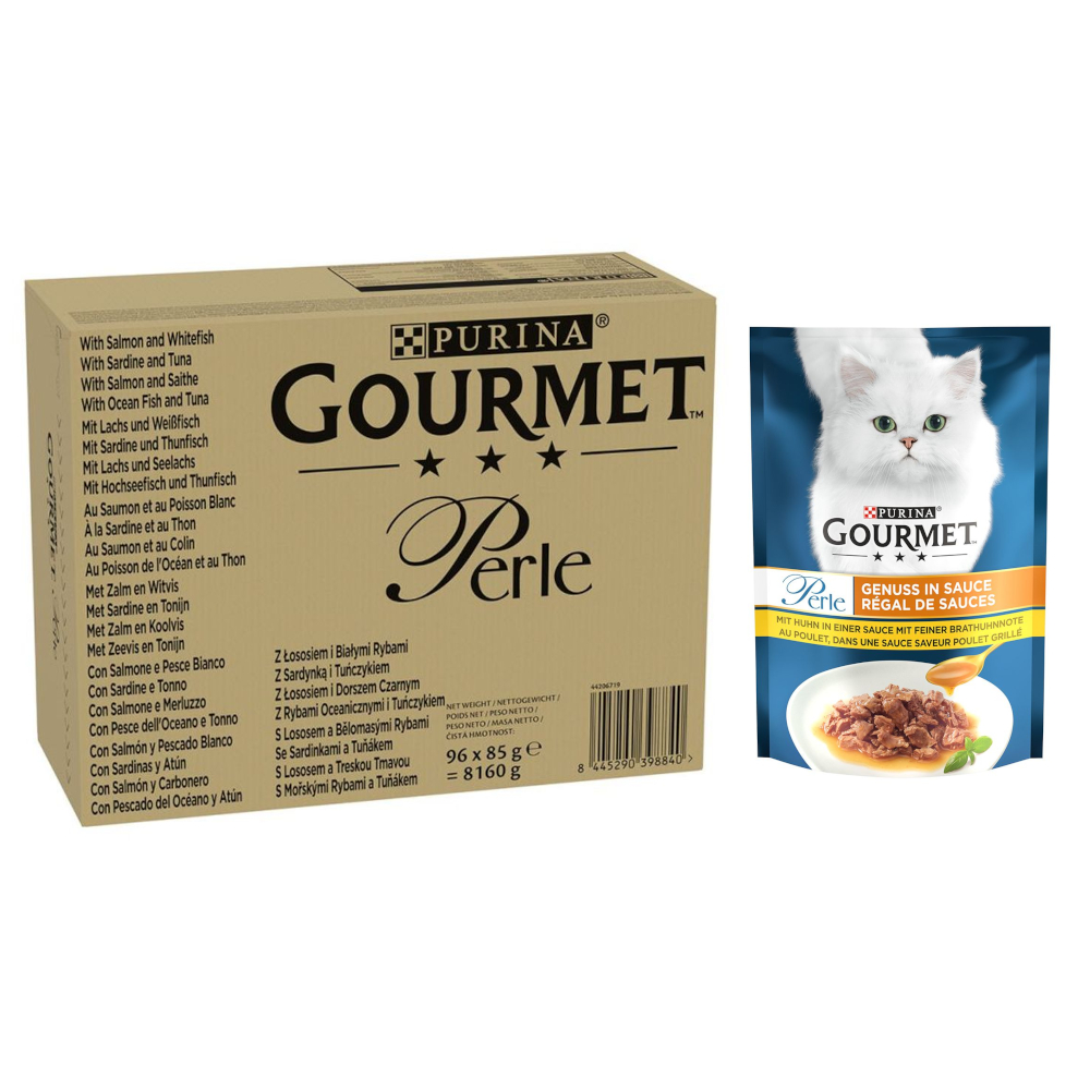 96 x 85 g Jumbopack Gourmet Perle + 26 x 85 g Genuss in Soße Huhn gratis! - Fisch-Mix in Sauce 96 x 85 g Jumbopack Gourmet Perle + 26 x 85 g Genuss in Soße Huhn gratis! - Fisch-Mix in Sauce von Gourmet