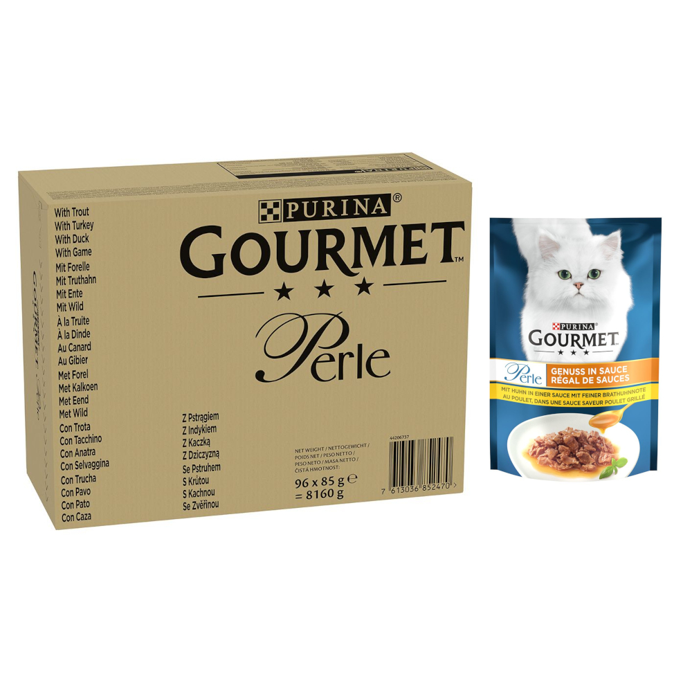 96 x 85 g Jumbopack Gourmet Perle + 26 x 85 g Genuss in Soße Huhn gratis! - Forelle, Truthahn, Ente, Wild in Gelee 96 x 85 g Jumbopack Gourmet Perle + 26 x 85 g Genuss in Soße Huhn gratis! - Forelle, Truthahn, Ente, Wild in Gelee von Gourmet