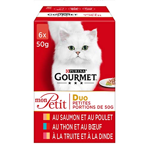 GOURMET Mon Petit Duo - Au saumon et au poulet - Au thon et au boeuf - A la truite et a la dinde - Pour chat adulte - 6 x 50 g von Gourmet