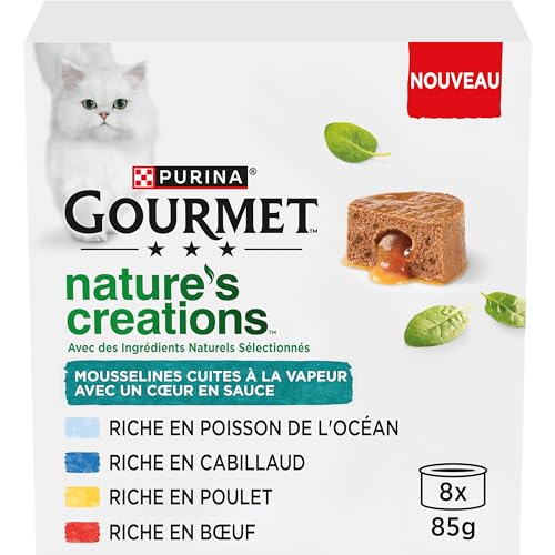 GOURMET Nature's Creations, Katze, Musselin, Herz in Sauce, Huhn-Karotten, Rindfleisch, Tomaten, Ozeanfisch, Spinat, Panake-Dorsch, 8 x 85 g GOURMET Nature's Creations, Katze, Musselin, Herz in Sauce, Huhn-Karotten, Rindfleisch, Tomaten, Ozeanfisch, Spinat, Panake-Dorsch, 8 x 85 g von Gourmet