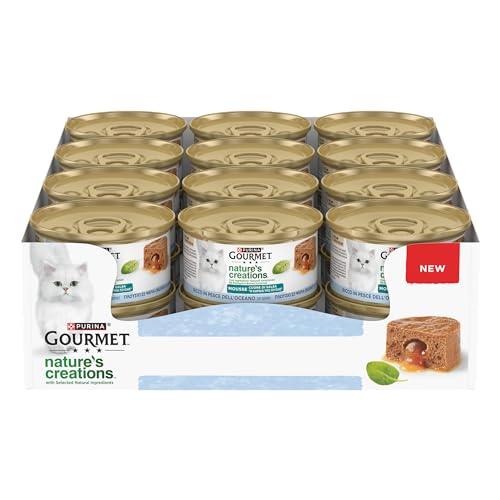 GOURMET Nature's Creations Mousse Cuore di Salsa, reich an Meeresfischen mit Spinat, Nassfutter für Katzen, 85 g von Gourmet