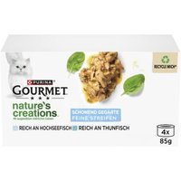 GOURMET Nature's Creations Nassfutter Katze Feine Streifen 4 x 57g Hochseefisch und Thunfisch von Gourmet