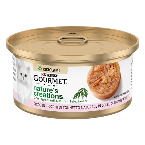 GOURMET Nature's Creations Natur-Tonnett-Flocken aus Gelée mit Garnelen, Ergänzungsfuttermittel für ausgewachsene Katzen, 70 g Dose von Gourmet
