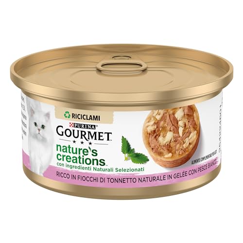Gourmet Nature's Creations Feuchte Katze, reich an natürlichen Thunfischflocken und Weißfisch in Gelée, 24 Dosen à 70 g von Gourmet