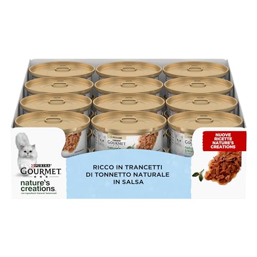 GOURMET Nature's Creations Reich in Trancetti di Tonnetto Natural in Salsa, Ergänzungsfuttermittel für ausgewachsene Katzen, Dose mit 70 g von Gourmet