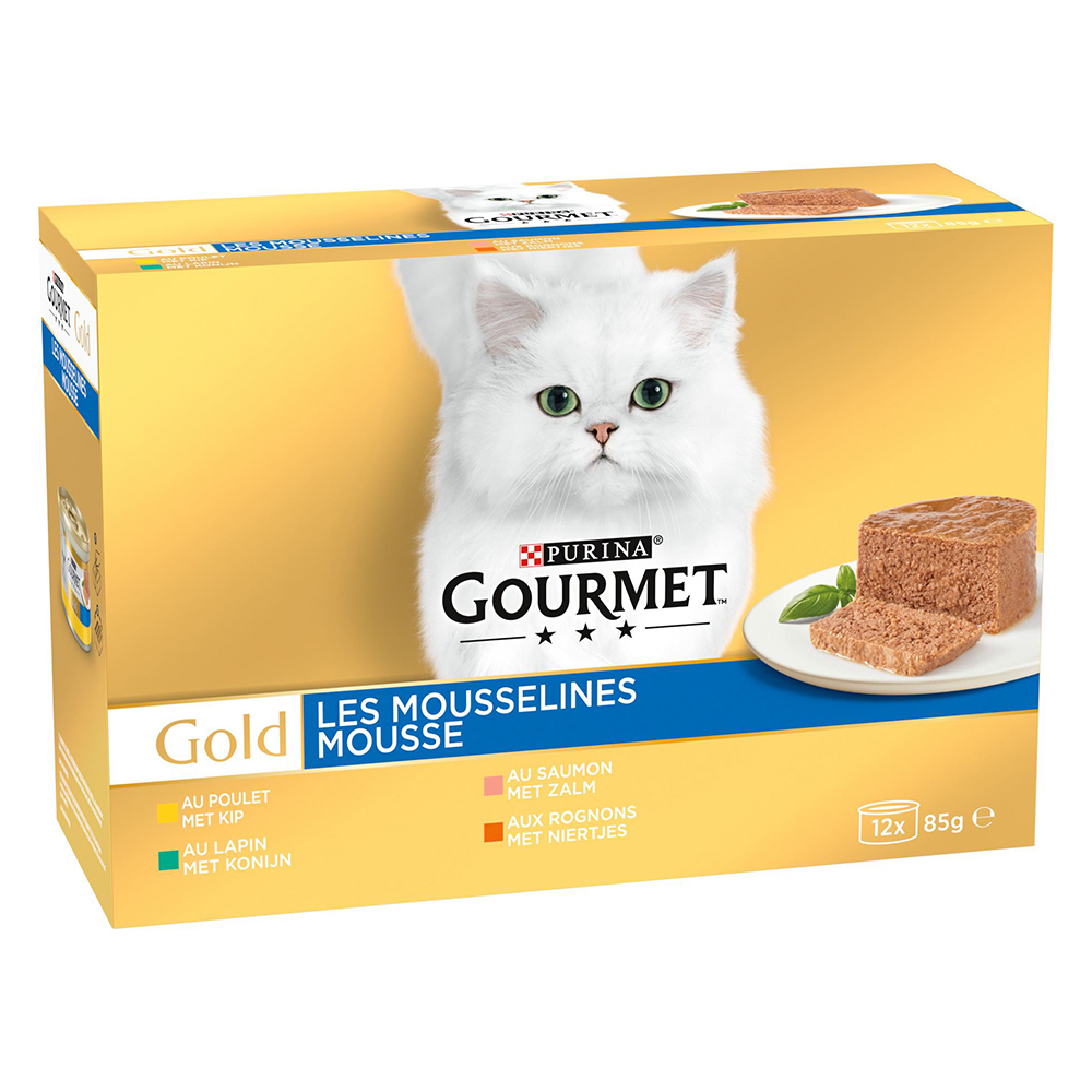 Gourmet Gold Feine Pastete 12 x 85 g - Mix (Kaninchen, Huhn, Lachs, Nieren) von Gourmet
