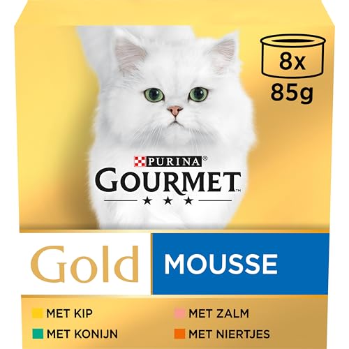 Gourmet Gold Mousse Katzenfutter, Nassfutter mit Huhn, Lachs, Nieren und Kaninchen - 8x85g - 6er Box (48 Dosen; 4,08kg) von Gourmet